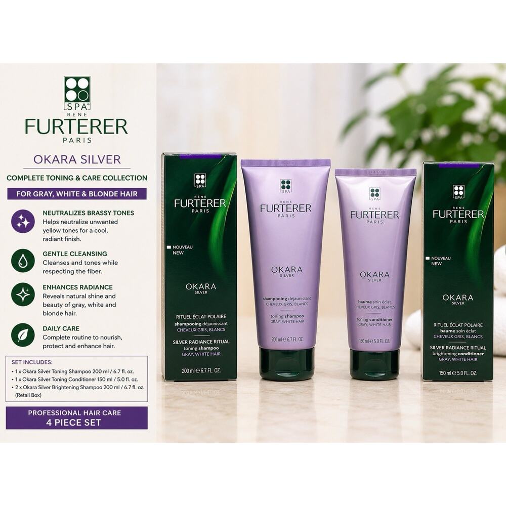 Rene Furterer Okara Silver Shampoo & Conditioner Set Gray White Hair 2pc
